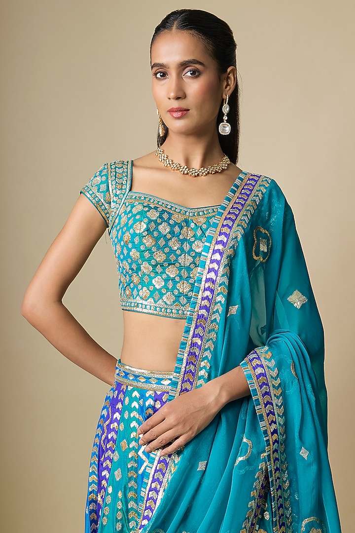 Blue Pure Silk Gota Bridal Lehenga Set by ASAL By Abu Sandeep at Pernia's Pop Up Shop