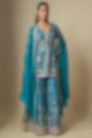 Blue Pure Silk Gota Bridal Sharara Set by ASAL By Abu Sandeep at Pernia's Pop Up Shop