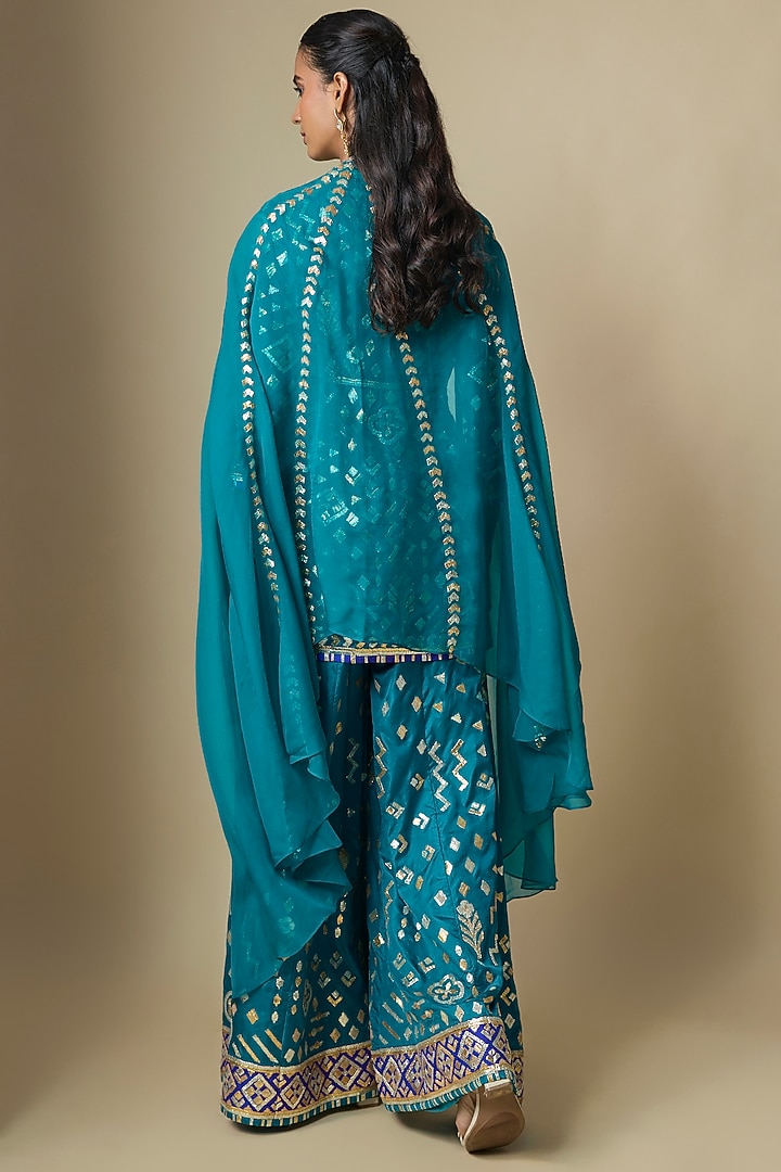 Blue Pure Silk Gota Bridal Sharara Set by ASAL By Abu Sandeep at Pernia's Pop Up Shop