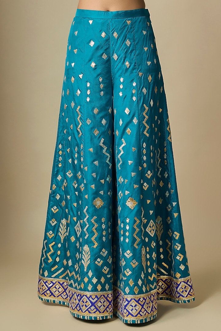 Blue Pure Silk Gota Bridal Sharara Set by ASAL By Abu Sandeep at Pernia's Pop Up Shop