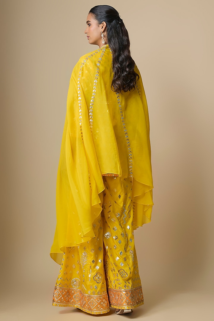 Yellow Pure Silk Gota Bridal Sharara Set by ASAL By Abu Sandeep at Pernia's Pop Up Shop