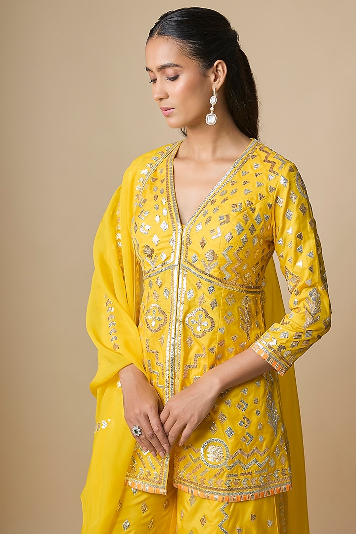 Yellow Pure Silk Gota Bridal Sharara Set by ASAL By Abu Sandeep at Pernia's Pop Up Shop
