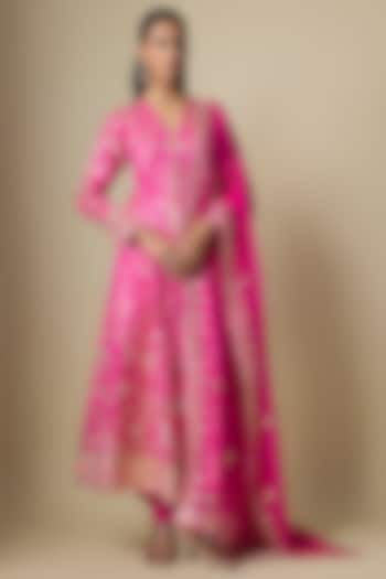 Pink Pure Silk Gota Bridal Anarkali Set by ASAL By Abu Sandeep at Pernia's Pop Up Shop