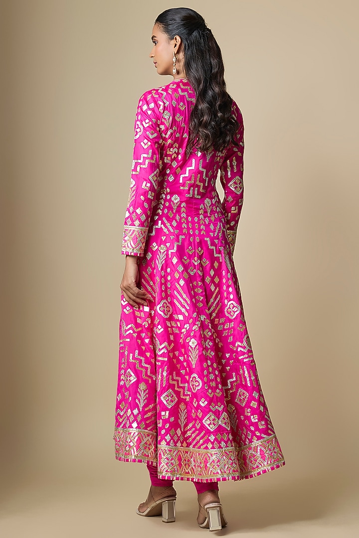 Pink Pure Silk Gota Bridal Anarkali Set by ASAL By Abu Sandeep at Pernia's Pop Up Shop