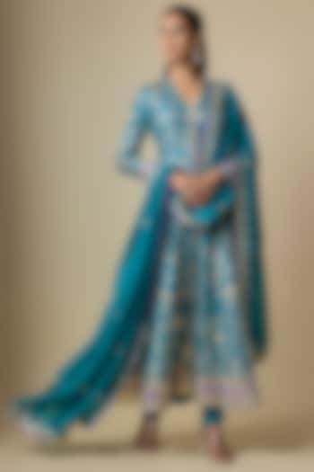 Blue Pure Silk Gota Bridal Anarkali Set by ASAL By Abu Sandeep at Pernia's Pop Up Shop