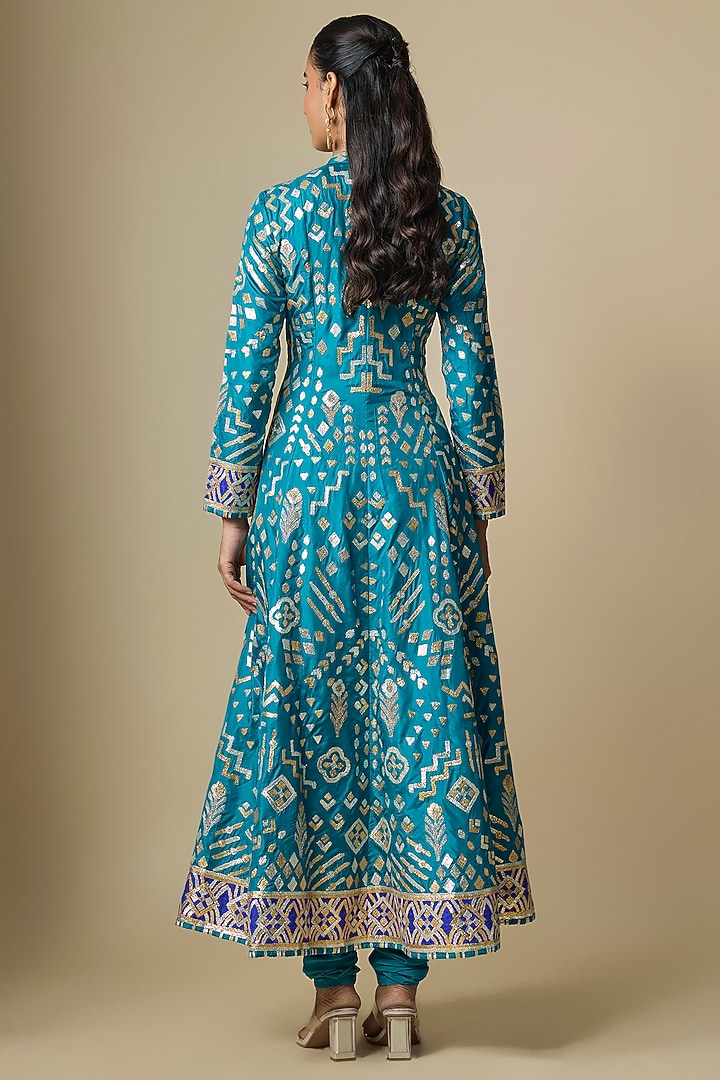 Blue Pure Silk Gota Bridal Anarkali Set by ASAL By Abu Sandeep at Pernia's Pop Up Shop