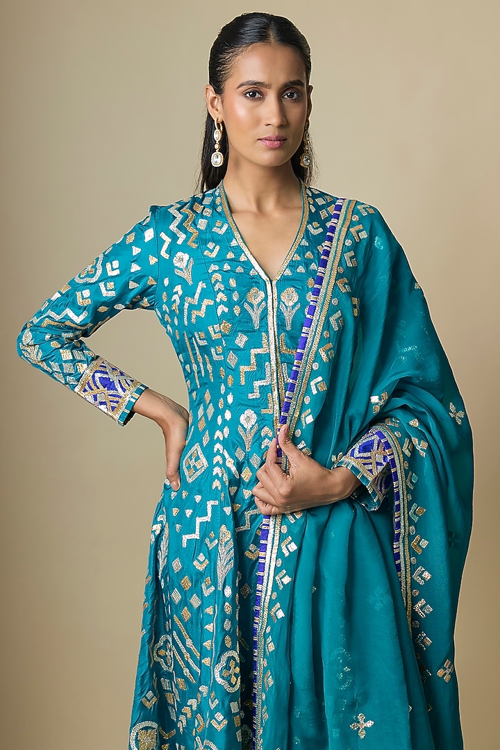 Blue Pure Silk Gota Bridal Anarkali Set by ASAL By Abu Sandeep at Pernia's Pop Up Shop