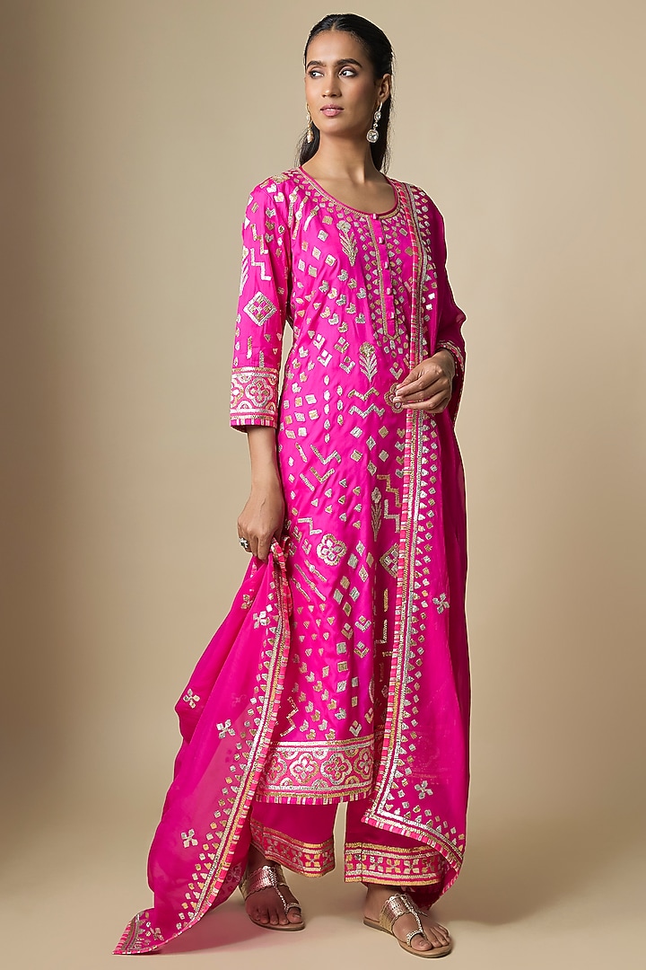 Pink Pure Silk Gota Kurta Set by ASAL By Abu Sandeep at Pernia's Pop Up Shop