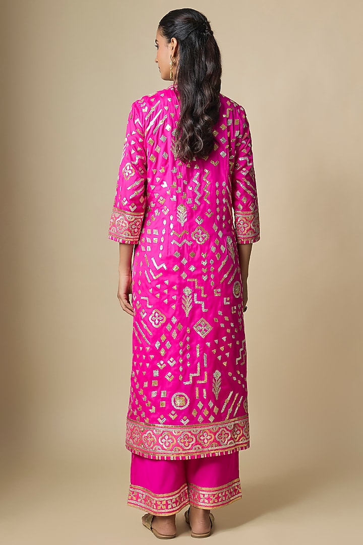 Pink Pure Silk Gota Kurta Set by ASAL By Abu Sandeep at Pernia's Pop Up Shop