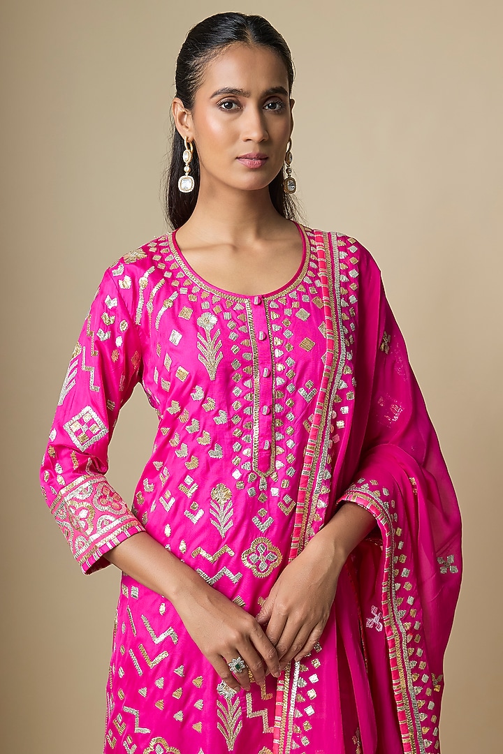 Pink Pure Silk Gota Kurta Set by ASAL By Abu Sandeep at Pernia's Pop Up Shop