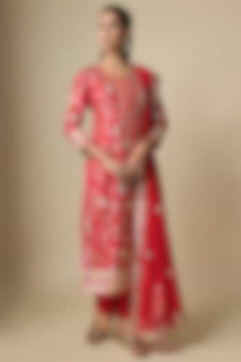 Red Pure Silk Gota Kurta Set by ASAL By Abu Sandeep at Pernia's Pop Up Shop