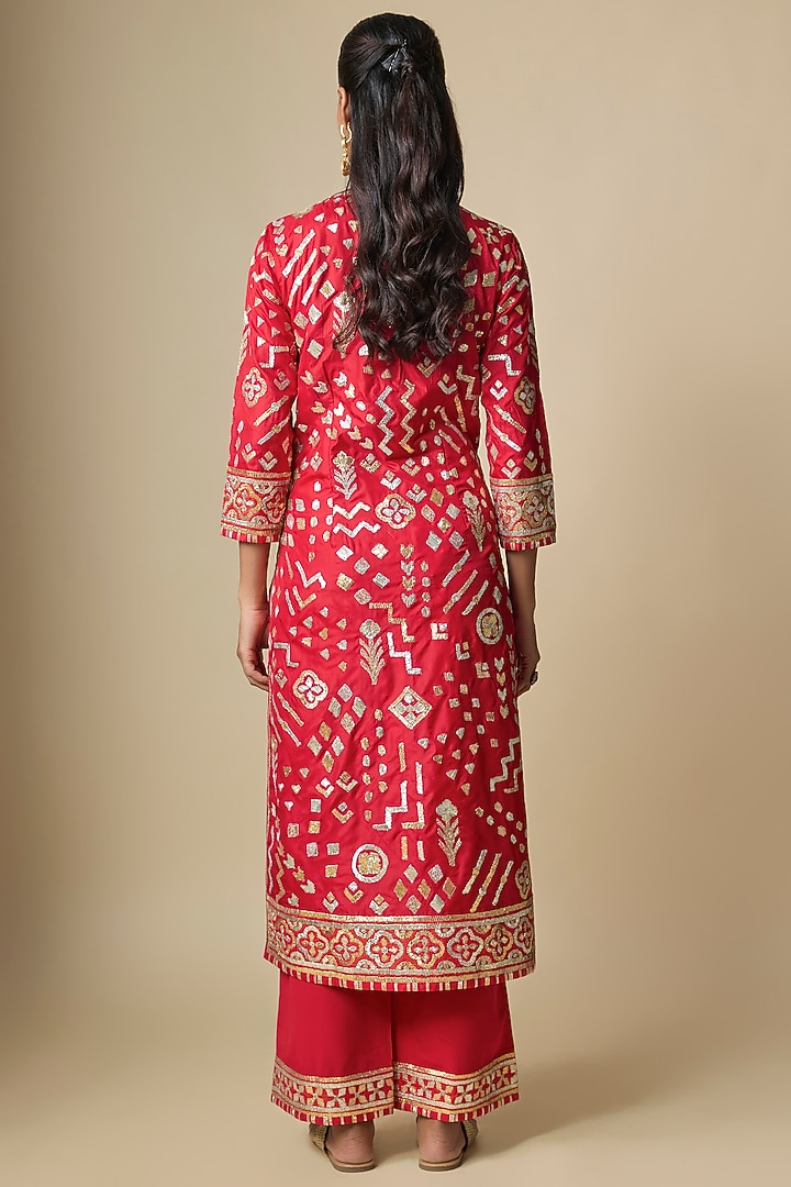 Red Pure Silk Gota Kurta Set by ASAL By Abu Sandeep at Pernia's Pop Up Shop