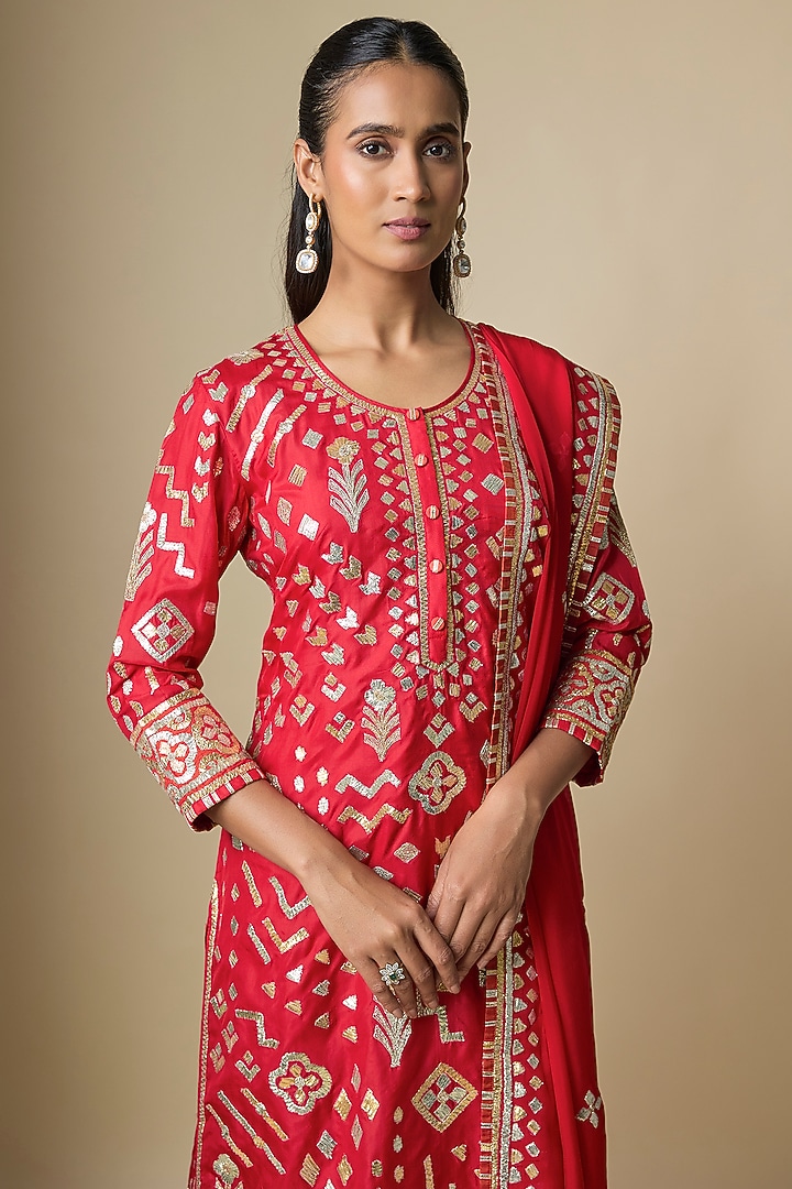 Red Pure Silk Gota Kurta Set by ASAL By Abu Sandeep at Pernia's Pop Up Shop