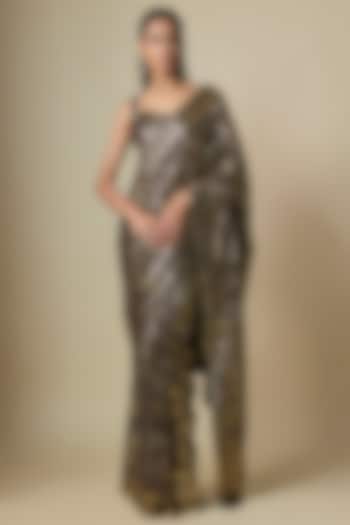 Black Pure Georgette Sequins Work Bridal Saree Set by ASAL By Abu Sandeep at Pernia's Pop Up Shop