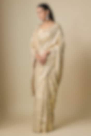 Beige Pure Georgette Sequins Work Bridal Saree Set by ASAL By Abu Sandeep at Pernia's Pop Up Shop