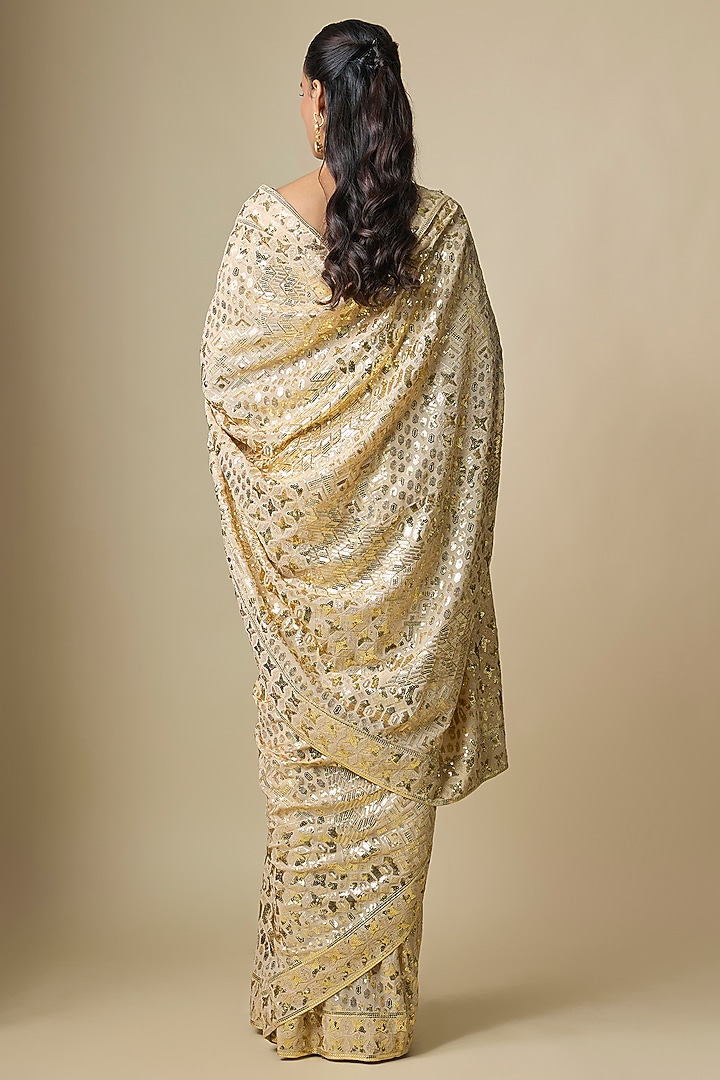 Beige Pure Georgette Sequins Work Bridal Saree Set by ASAL By Abu Sandeep at Pernia's Pop Up Shop