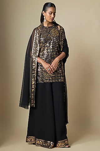 Black Pure Georgette Sharara Set by ASAL By Abu Sandeep