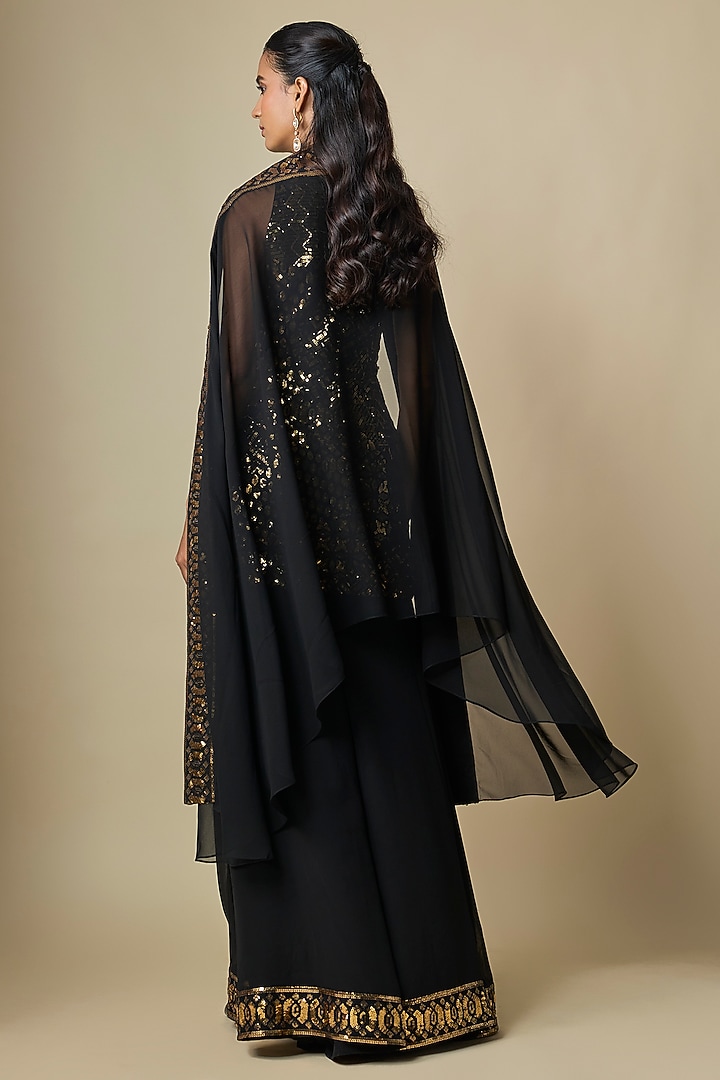 Black Pure Georgette Bridal Sharara Set by ASAL By Abu Sandeep at Pernia's Pop Up Shop