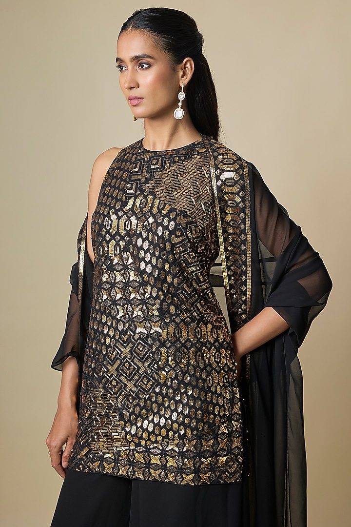 Black Pure Georgette Bridal Sharara Set by ASAL By Abu Sandeep at Pernia's Pop Up Shop