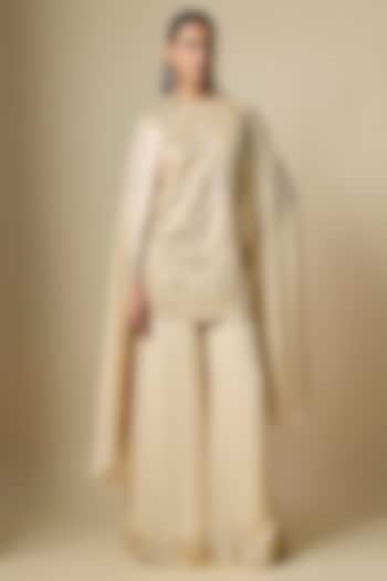 Beige Pure Georgette Bridal Sharara Set by ASAL By Abu Sandeep at Pernia's Pop Up Shop