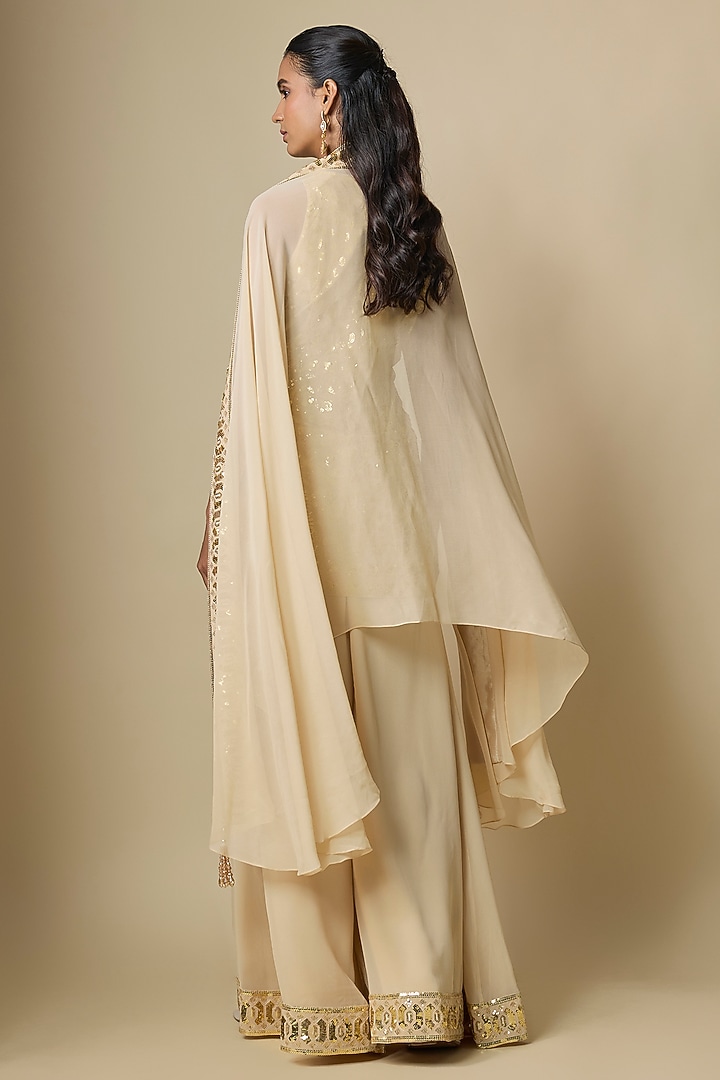 Beige Pure Georgette Bridal Sharara Set by ASAL By Abu Sandeep at Pernia's Pop Up Shop