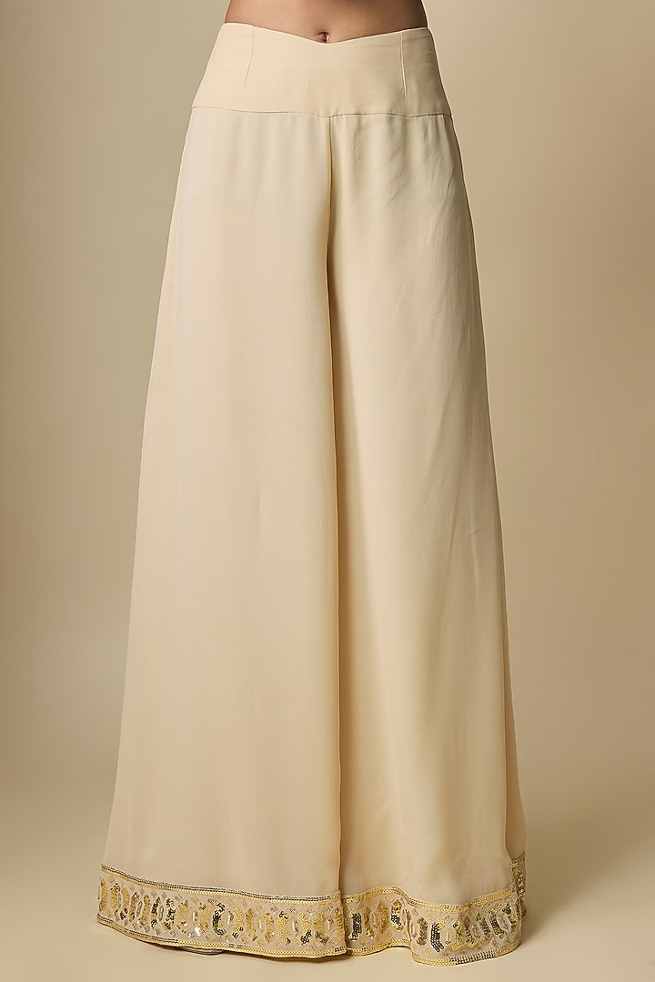 Beige Pure Georgette Bridal Sharara Set by ASAL By Abu Sandeep at Pernia's Pop Up Shop