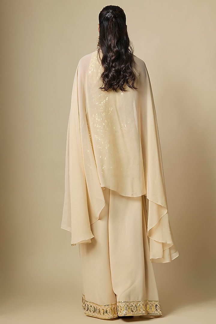 Beige Pure Georgette Bridal Sharara Set by ASAL By Abu Sandeep at Pernia's Pop Up Shop