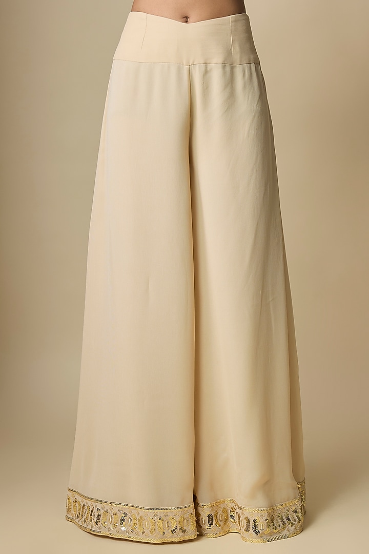Beige Pure Georgette Bridal Sharara Set by ASAL By Abu Sandeep at Pernia's Pop Up Shop