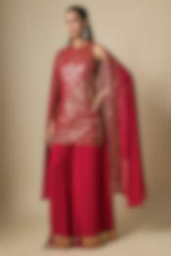 Red Pure Georgette Bridal Sharara Set by ASAL By Abu Sandeep at Pernia's Pop Up Shop