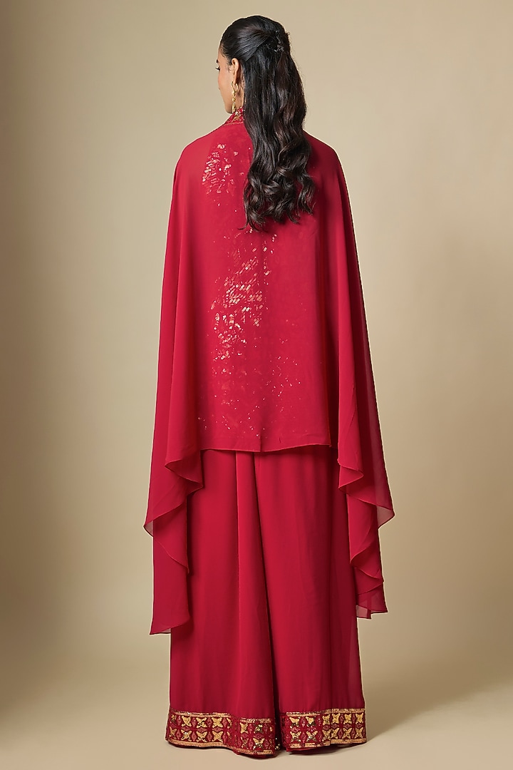 Red Pure Georgette Bridal Sharara Set by ASAL By Abu Sandeep at Pernia's Pop Up Shop