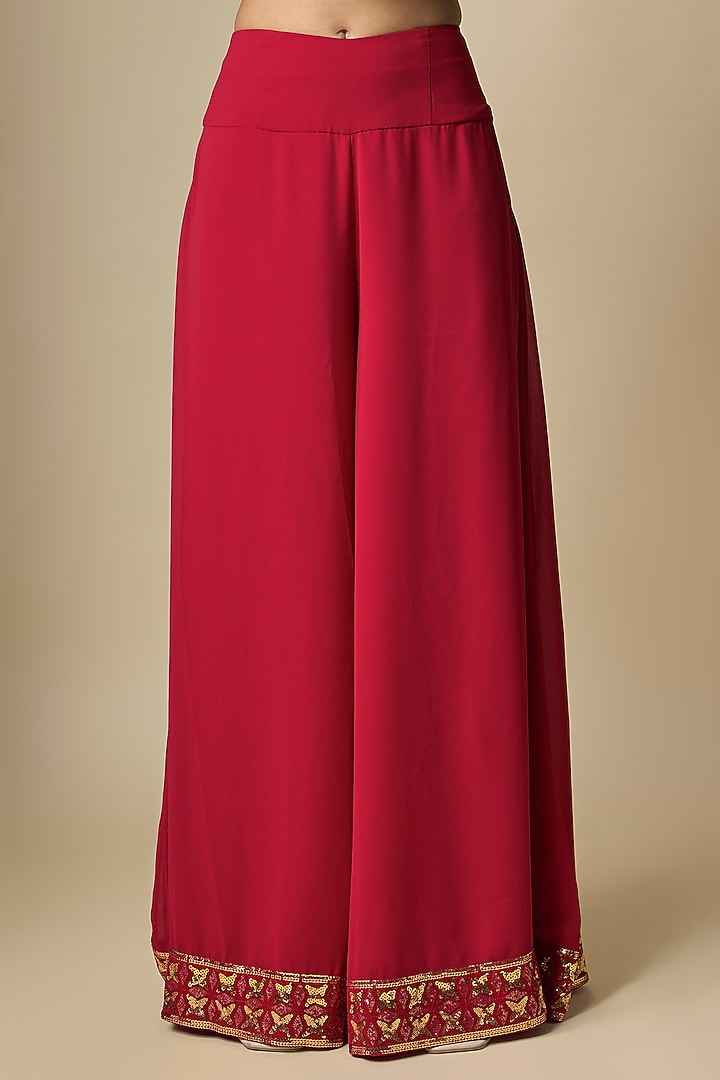 Red Pure Georgette Bridal Sharara Set by ASAL By Abu Sandeep at Pernia's Pop Up Shop