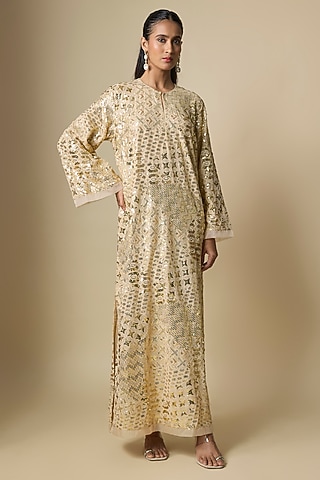 Beige Pure Georgette Sequins Work Kaftan by ASAL By Abu Sandeep