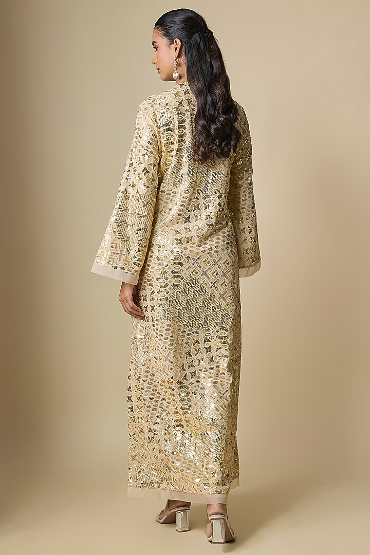 Beige Pure Georgette Sequins Work Kaftan by ASAL By Abu Sandeep at Pernia's Pop Up Shop