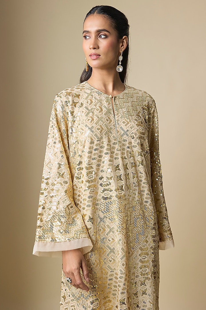 Beige Pure Georgette Sequins Work Kaftan by ASAL By Abu Sandeep at Pernia's Pop Up Shop