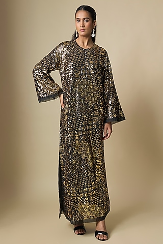 Black Pure Georgette Sequins Work Kaftan by ASAL By Abu Sandeep