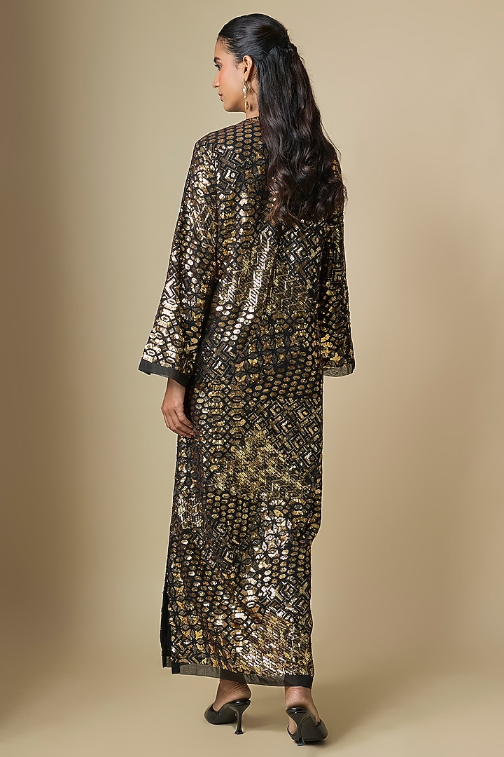 Black Pure Georgette Sequins Work Kaftan by ASAL By Abu Sandeep at Pernia's Pop Up Shop