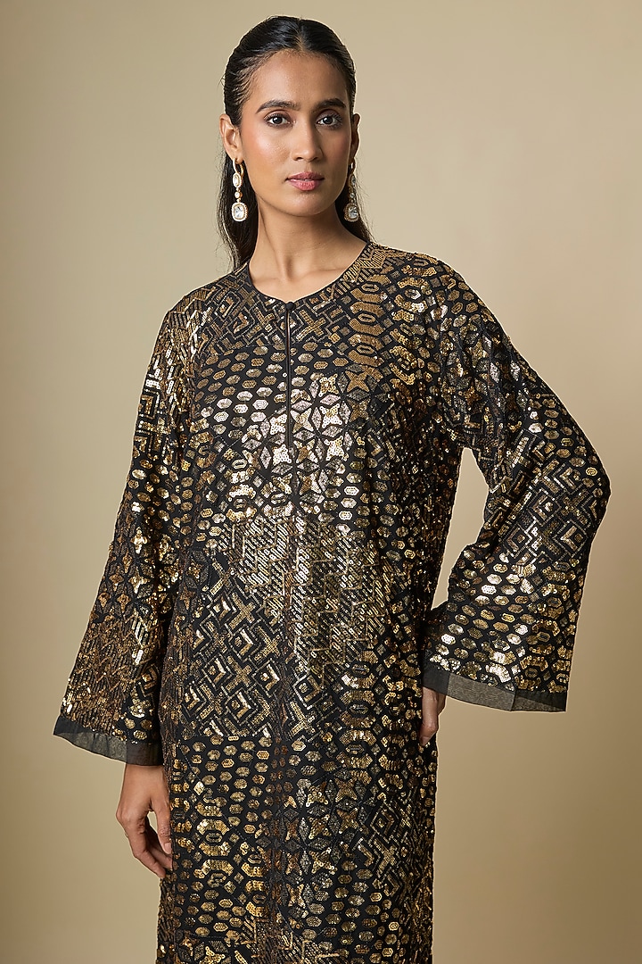 Black Pure Georgette Sequins Work Kaftan by ASAL By Abu Sandeep at Pernia's Pop Up Shop