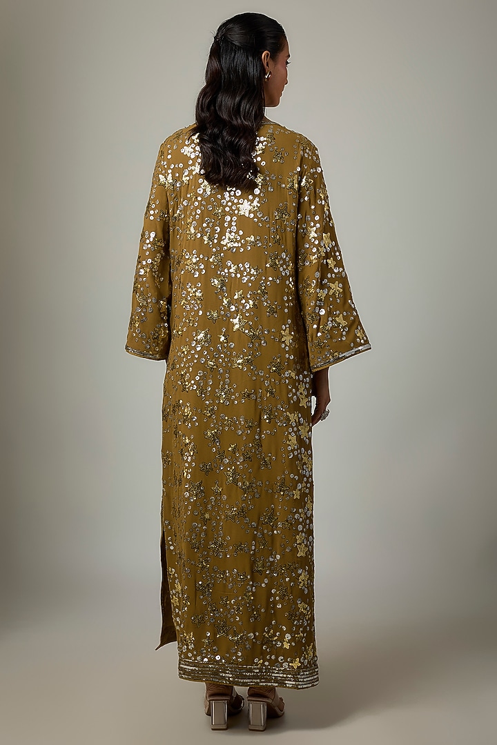 Mehendi Green Georgette Sequins Embroidered Kaftan by ASAL By Abu Sandeep at Pernia's Pop Up Shop