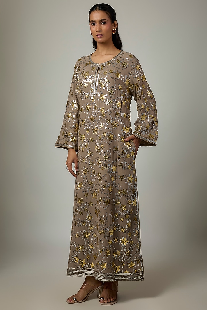 Grey Georgette Sequins Embroidered Kaftan by ASAL By Abu Sandeep at Pernia's Pop Up Shop