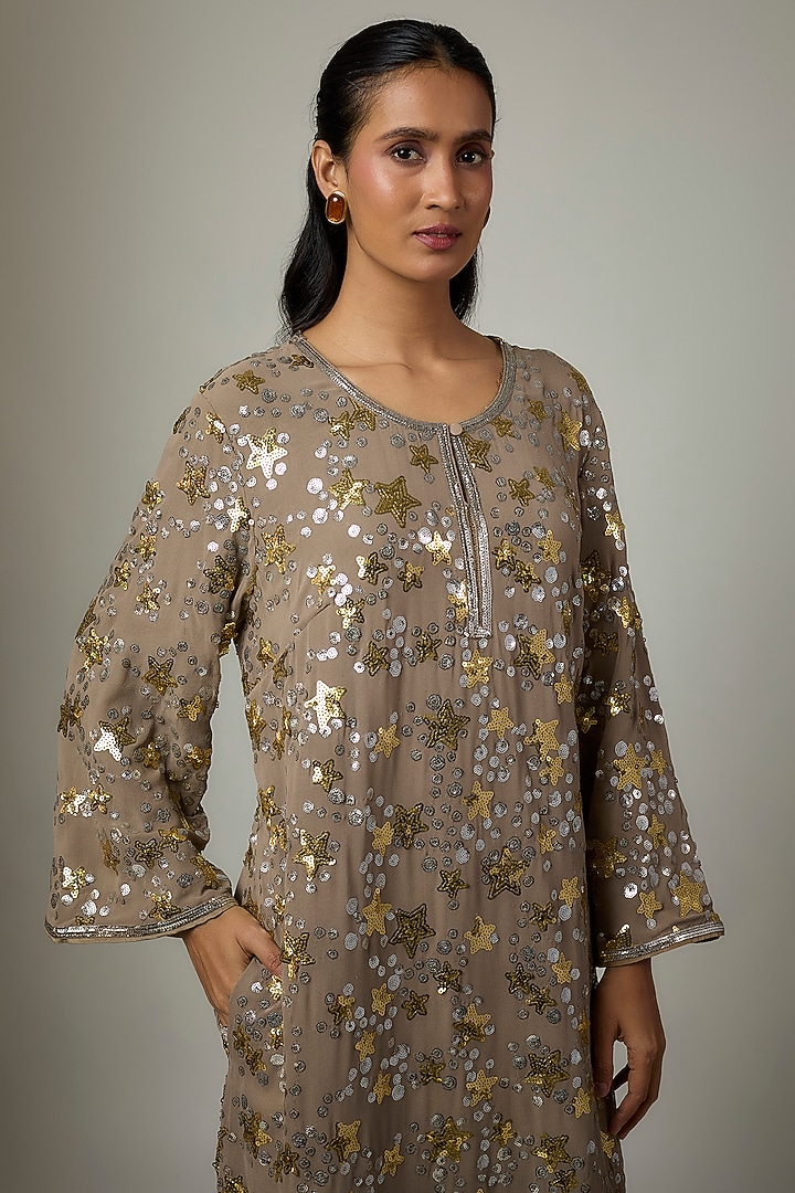 Grey Georgette Sequins Embroidered Kaftan by ASAL By Abu Sandeep at Pernia's Pop Up Shop