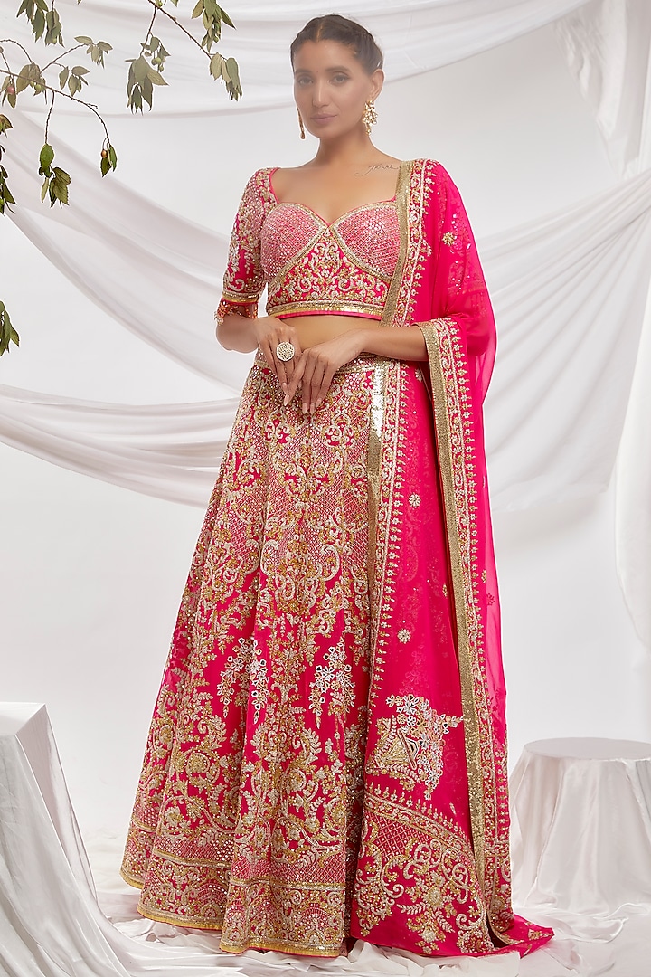 Pink Blended Georgette Embroidered Bridal Lehenga Set by ASAL By Abu Sandeep at Pernia's Pop Up Shop