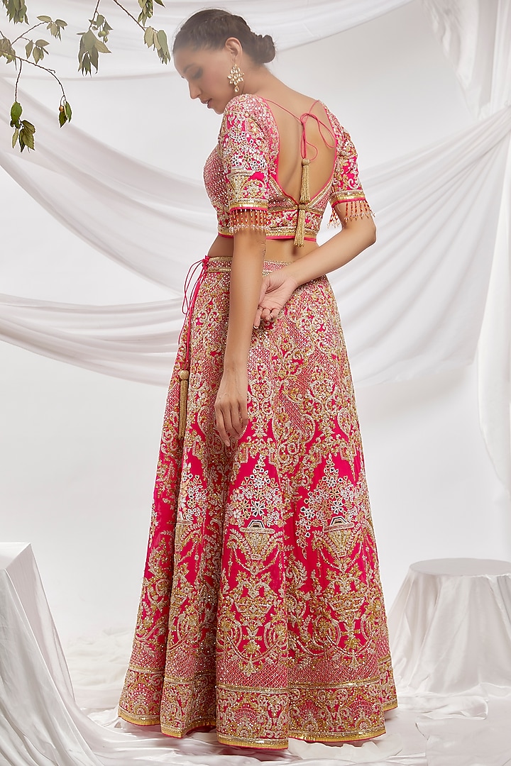 Pink Blended Georgette Embroidered Bridal Lehenga Set by ASAL By Abu Sandeep at Pernia's Pop Up Shop