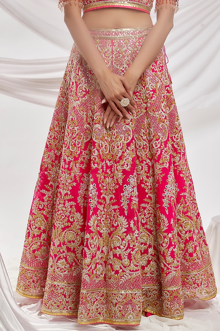 Pink Blended Georgette Embroidered Bridal Lehenga Set by ASAL By Abu Sandeep at Pernia's Pop Up Shop