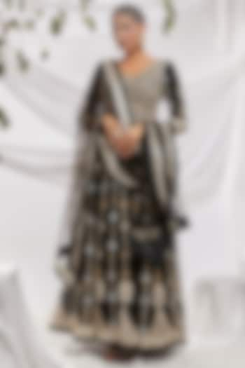 Black Net Embroidered Anarkali Set by ASAL By Abu Sandeep at Pernia's Pop Up Shop