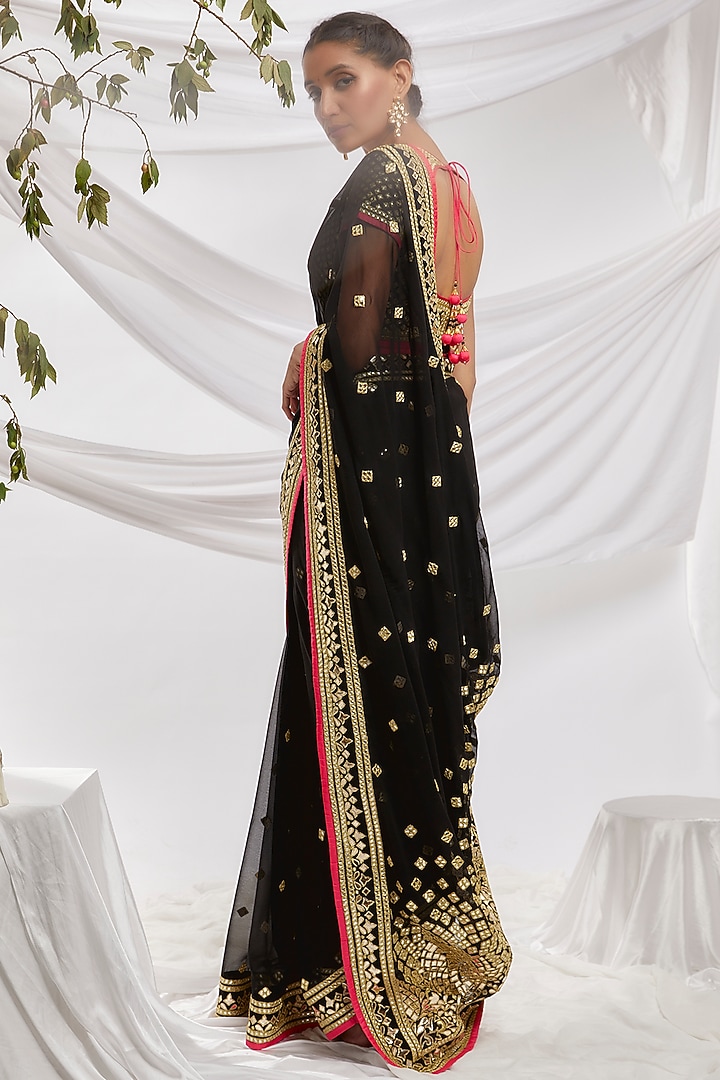 Black Blended Georgette Embroidered Reception Saree Set by ASAL By Abu Sandeep at Pernia's Pop Up Shop