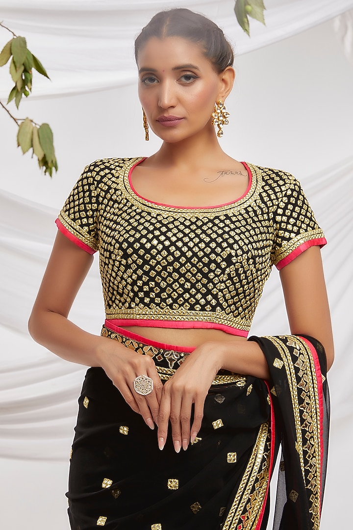 Black Blended Georgette Embroidered Reception Saree Set by ASAL By Abu Sandeep at Pernia's Pop Up Shop