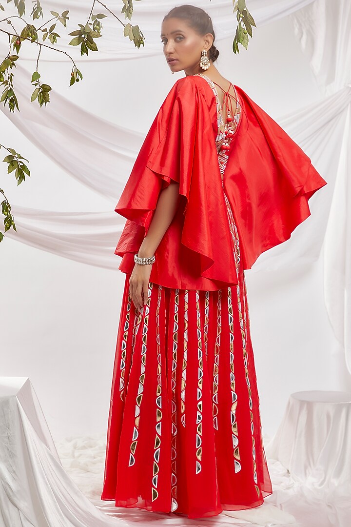 Red Blended Georgette Embroidered Bridal Lehenga Set by ASAL By Abu Sandeep at Pernia's Pop Up Shop