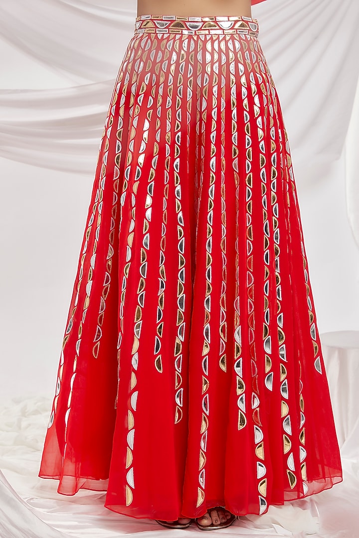 Red Blended Georgette Embroidered Bridal Lehenga Set by ASAL By Abu Sandeep at Pernia's Pop Up Shop