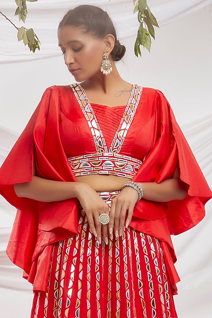 Red Blended Georgette Embroidered Bridal Lehenga Set by ASAL By Abu Sandeep at Pernia's Pop Up Shop