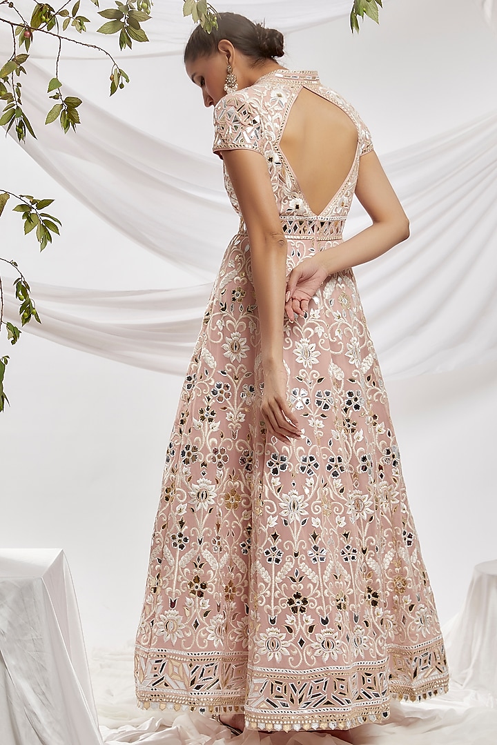 Beige Blended Georgette Embroidered Bridal Anarkali Set by ASAL By Abu Sandeep at Pernia's Pop Up Shop